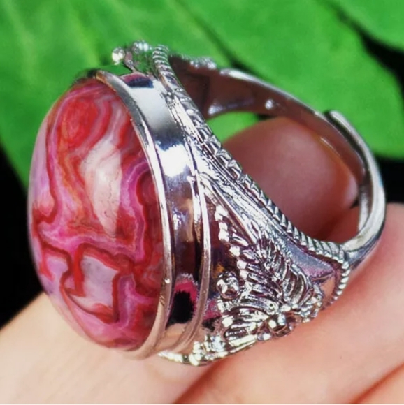New Crazy Lace Agate Adjustable 925 Silver Unisex Ring. - Picture 6 of 16